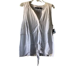 INC International Concepts White Sleeveless Blouse Button Down Tie Front Size 0X